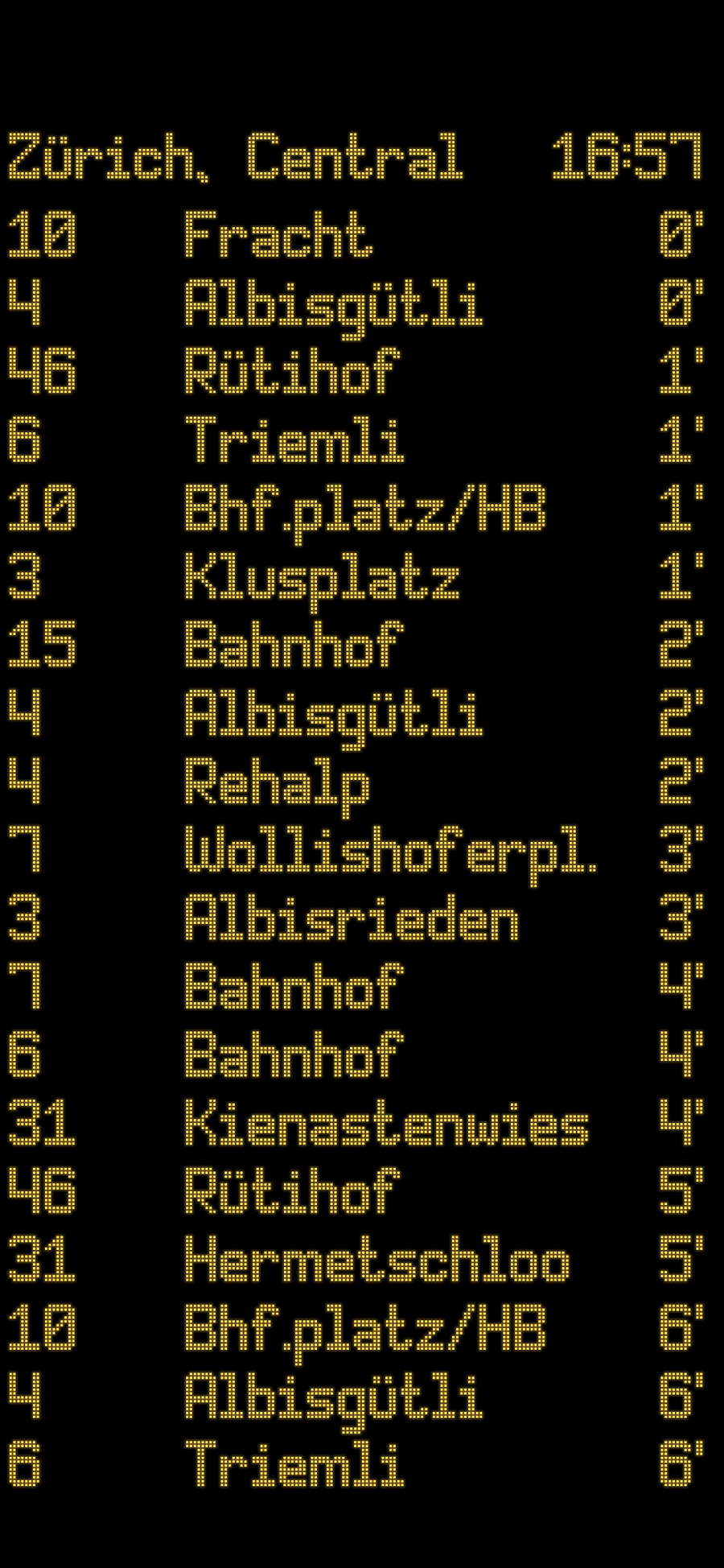 Klassische Ansicht: Abfahrten in bernsteinfarbener Anzeigetafel-Schrift